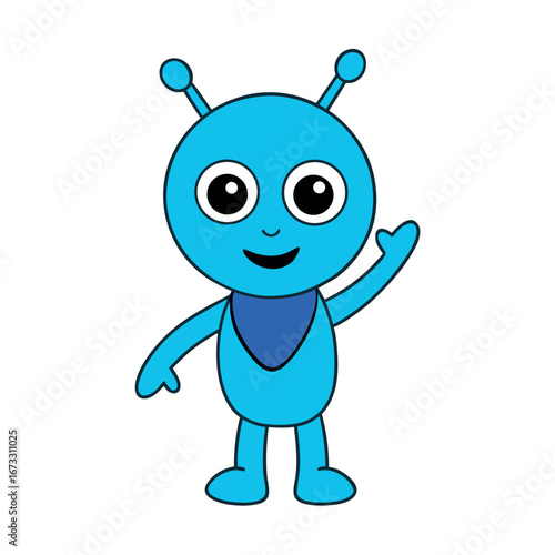 Adorable cartoon alien greeting while waving with big smile Vector illustration
