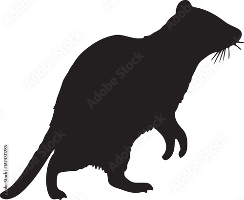 Black silhouette of a standing ferret or weasel with whiskers