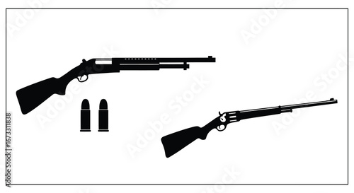 Silhouette of two rifles and bullets on a white background