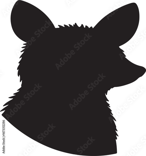 Silhouette of a Fox's Head with Large Ears and Furry Neck