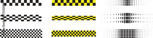 Checkerboard stripe pattern vector illustration in black and yellow. Abstract geometric line designs for backgrounds, warning elements, and modern style graphics. Perfect for banners,  and signa