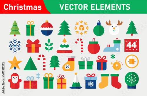 Christmas Vector Elements Collection with Trees Gifts Ornaments and Holiday Icons