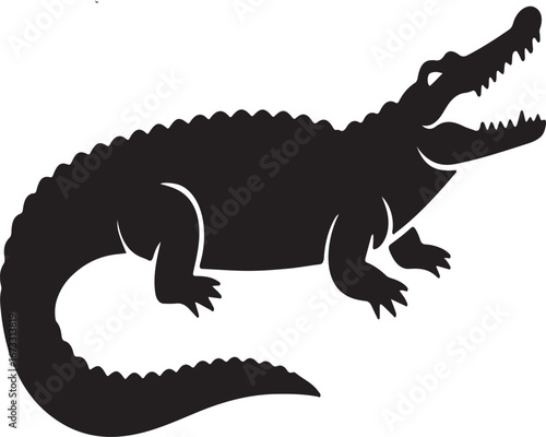 Silhouette of an Alligator with Mouth Open, Isolated on White Background