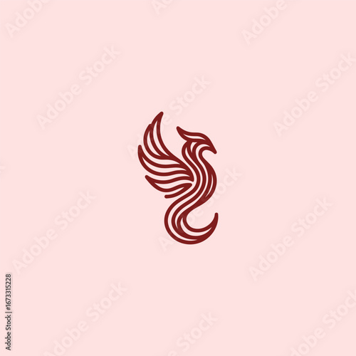 Minimalist phoenix line art abstract logo design. 