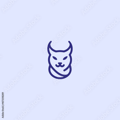 Abstract horned cat minimalist line art logo. 