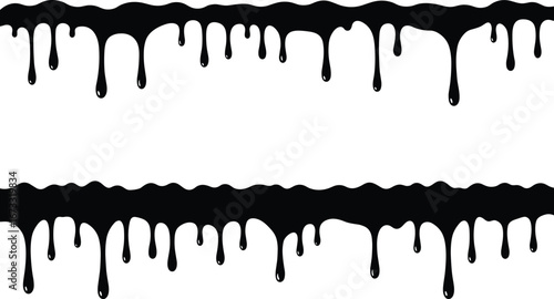 Dripping liquid silhouette, black paint drip, slime border vector, horror slime effect, melting shape, seamless drip design, Halloween decoration element.