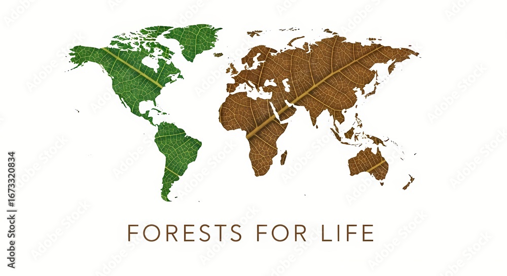 Naklejka premium Eco-friendly earth concept with leaf textured world map and environmental conservation message