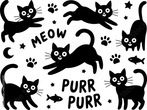 Playful Cat Doodles  Vector Bundle