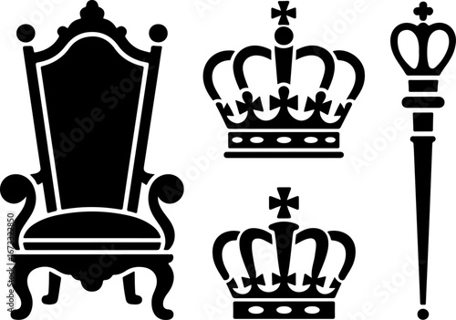 "Royal Throne and Crown Silhouette Set"