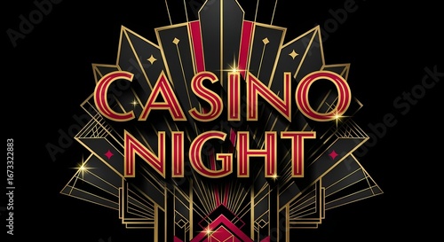 Glamorous casino night art deco design for event promotion and invitation
