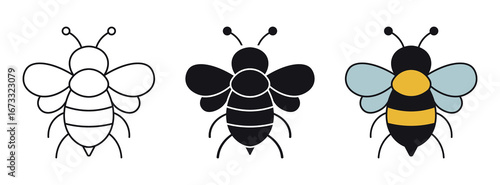 Bee icon isolated on white background .Honeybee symbol for pollination and wildlife representation. Vector illustration .