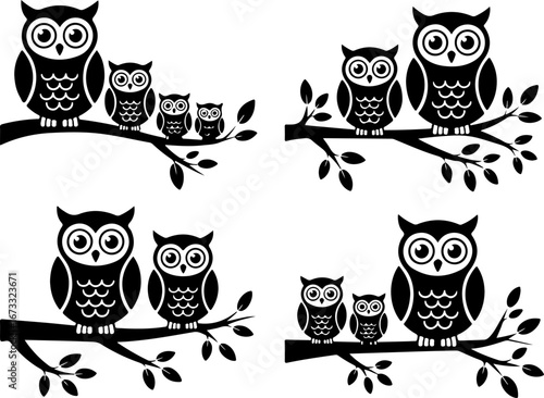 Owl Family Silhouettes  cute owls, cartoon owls, owl illustration  Bundle
