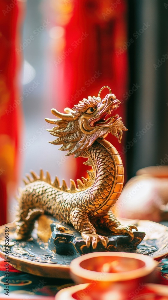 Fototapeta premium Dragon figurine on display for Chinese New Year celebrations.