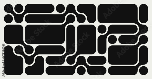 Abstract composition of bold circles connected to each other. Liquid shapes in a seamless bento grid pattern. Design can be use for backgrounds, packaging, or graphic design projects