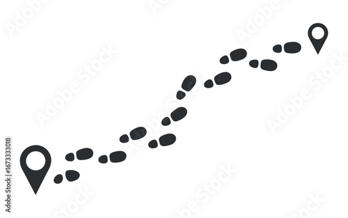 Footprints Path with Location Markers on White Background, Indicating a Journey or Route with Navigation Points