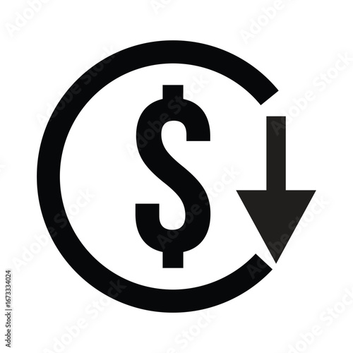 Dollar arrow down rate decrease price value finance simple icon sign rising business. Vector eps 10
