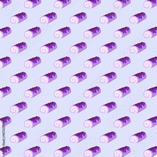 Cute Seamless Dessert Pattern with Blueberry Cake Rolls