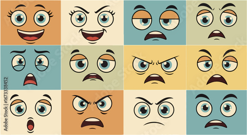 Cartoon faces with different emotions