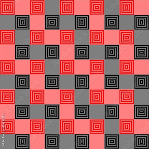 Abstract Square Red and Black Seamless Pattern Background