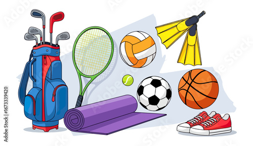 Variety of sport equipment illustration