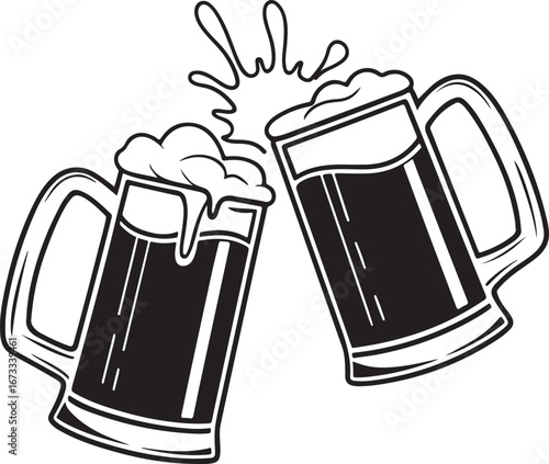 Beer Mugs Cheers Illustration – Toasting Glasses with Foam and Splash Vector Design