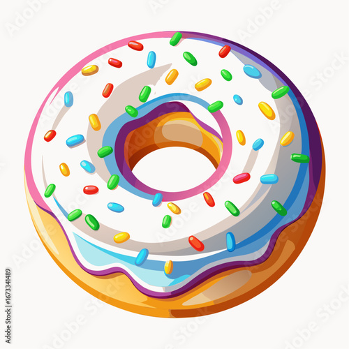 Colorful donut with white icing and sprinkles isolated on white background isolated on transparent background