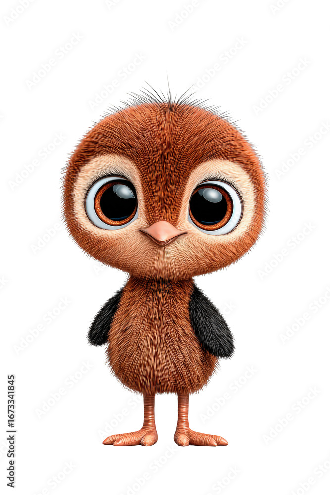 Obraz premium Cute Brown Baby Bird Character with Large Eyes Standing on Transparent Background