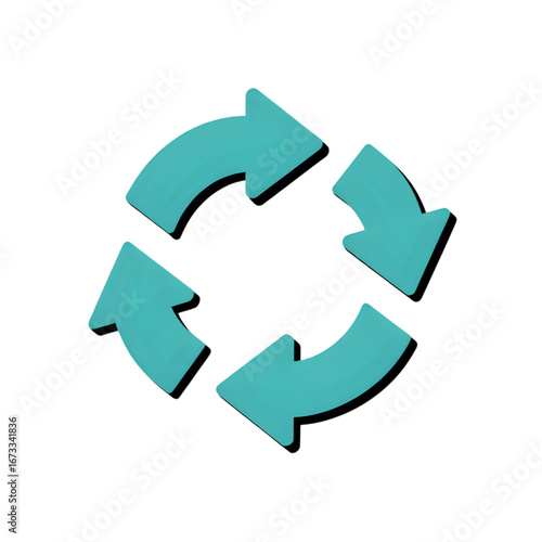 Recycle symbol with four arrows in a circle isolated on transparent background, loop process