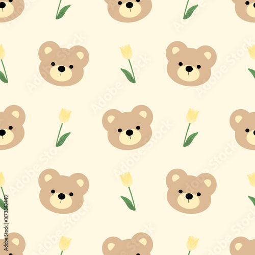 seamless pattern with bears and flowers, fabric pattern, gift wrapping paper, notebook cover, phone case pattern 