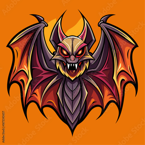 Fierce bat character with spiky wings and glowing red eyes isolated on white background isolated on transparent background