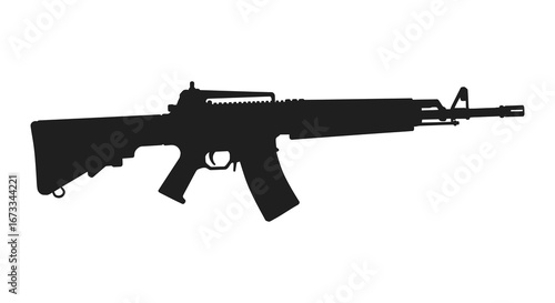 Black silhouette of an assault rifle on a white background