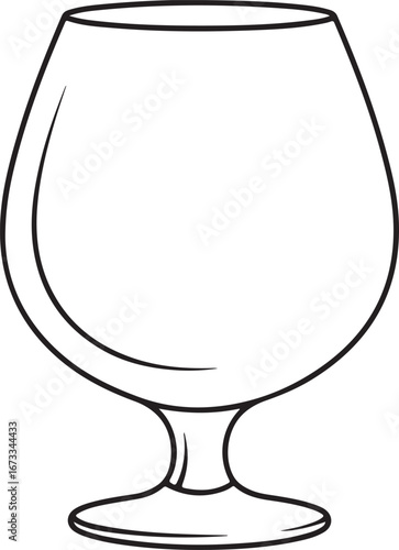Elegant brandy snifter glass empty black and white illustration