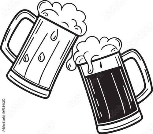 Beer Mugs Cheers Illustration – Toasting Glasses with Foam and Splash Vector Design