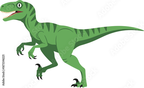  This illustration depicts a green velociraptor rendered in a pixel art style