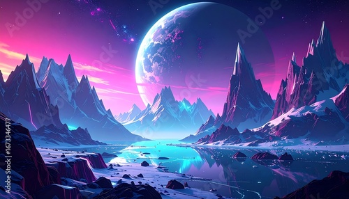 Colorful alien planet landscape