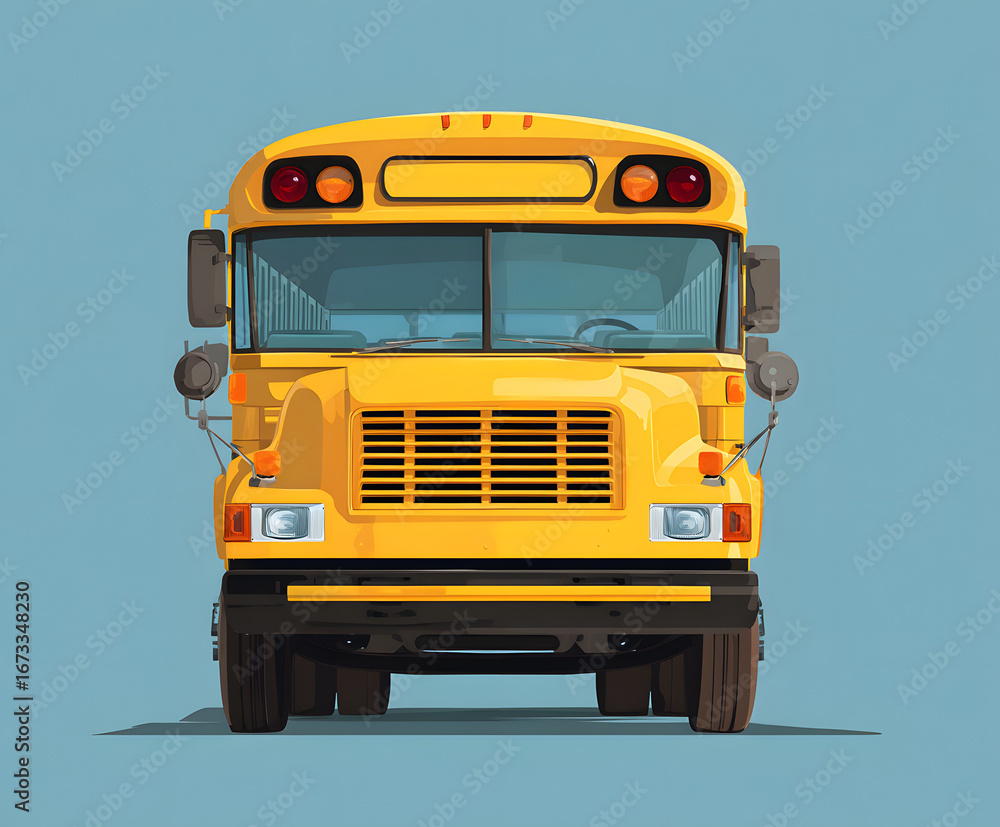 Fototapeta premium Yellow school bus vector illustration flat style frot