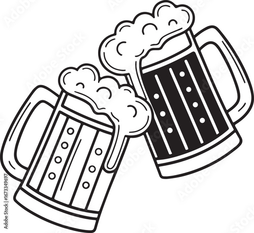Beer Mugs Cheers Illustration – Toasting Glasses with Foam and Splash Vector Design