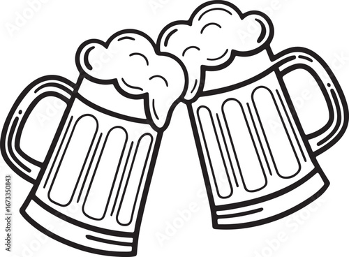 Beer Mugs Cheers Illustration – Toasting Glasses with Foam and Splash Vector Design