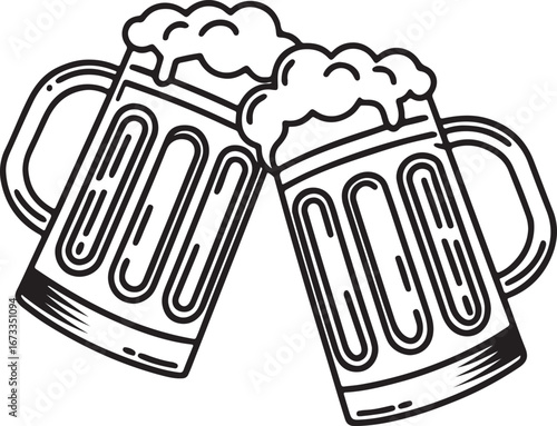 Beer Mugs Cheers Illustration – Toasting Glasses with Foam and Splash Vector Design