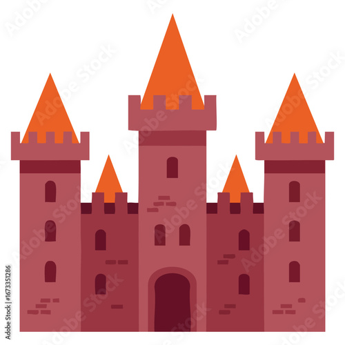 Medieval king castle with fortified wall and towers flat icon vector illustration isolated on white background perfect for web history game and fantasy design