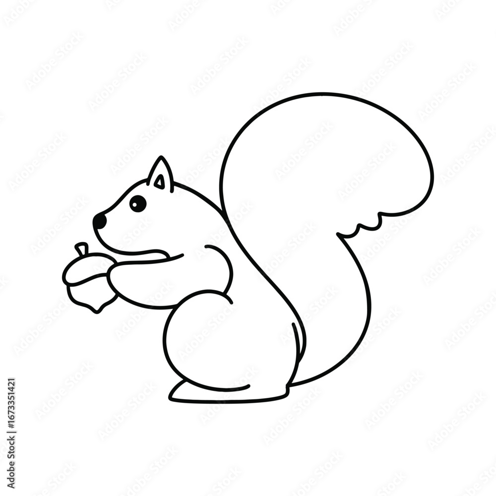 Obraz premium Playful squirrel illustration in autumn hand drawn cartoon lineart style