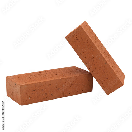 Two Clay Bricks Still Life Photography Isolated Construction Material Architecture Industrial on transparent background