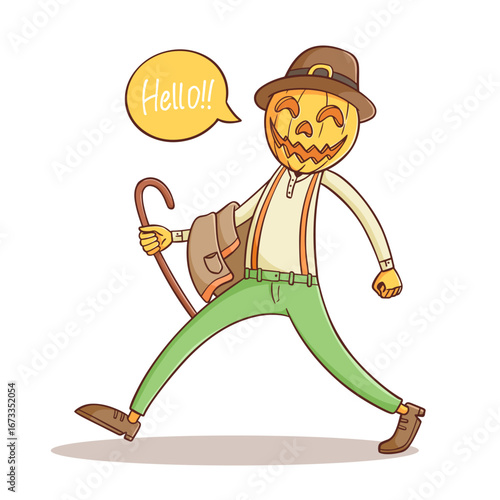 happy halloween pumpkin cartoon character. scarecrow character illustration