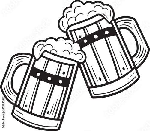 Beer Mugs Cheers Illustration – Toasting Glasses with Foam and Splash Vector Design