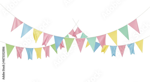 Festive Pastel Party Bunting Garland Celebration Decorations Colorful Triangle Flags Holiday on transparent background