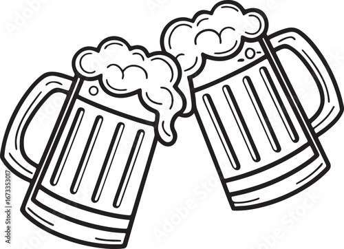 Beer Mugs Cheers Illustration – Toasting Glasses with Foam and Splash Vector Design