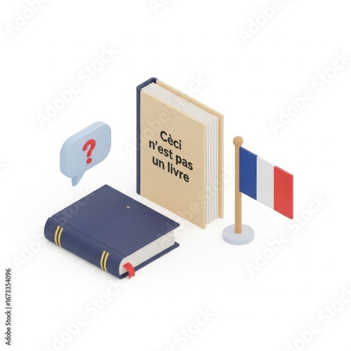 French Flag and Books with a Message Saying 'This is Not a Book'
