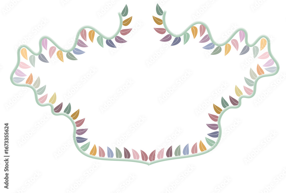 Obraz premium Decorative Cloud-Shaped Frame with Pastel Leaf Accents, Blank Center for Text or Design, heart shaped frame
