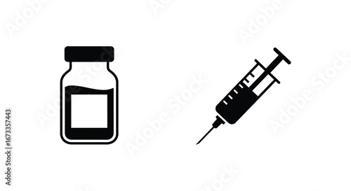 Medical syringe and bottle illustration for healthcare or vaccination concepts