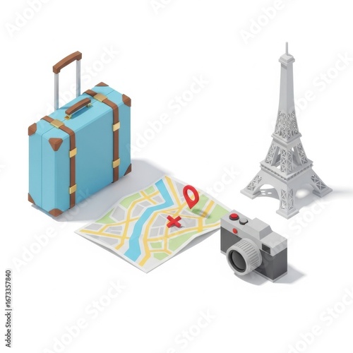Travel Essentials with Eiffel Tower and Map